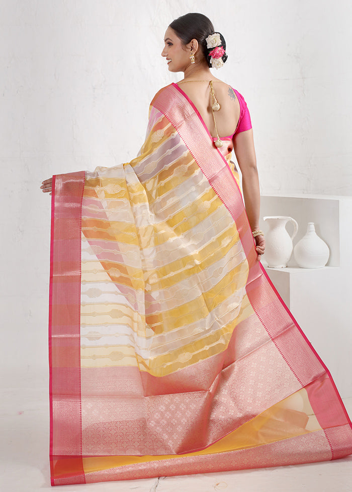 Yellow Organza Saree With Blouse Piece - Indian Silk House Agencies