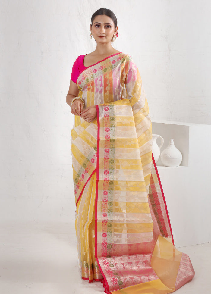 Yellow Organza Saree With Blouse Piece - Indian Silk House Agencies