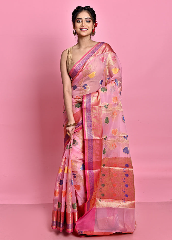 Pink Organza Saree With Blouse Piece - Indian Silk House Agencies