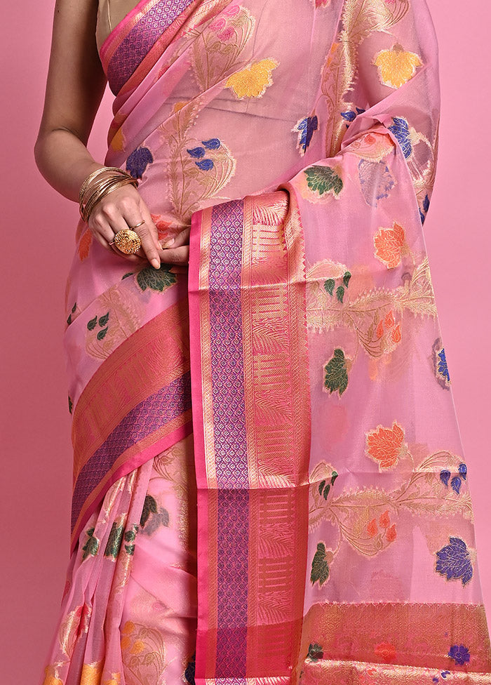 Pink Organza Saree With Blouse Piece - Indian Silk House Agencies