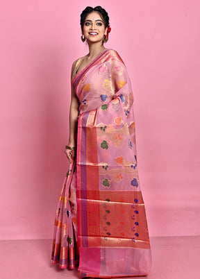 Pink Organza Saree With Blouse Piece - Indian Silk House Agencies