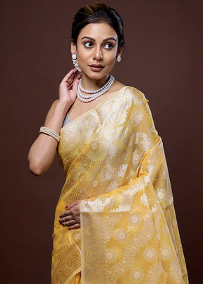 Yellow Organza Saree With Blouse Piece - Indian Silk House Agencies