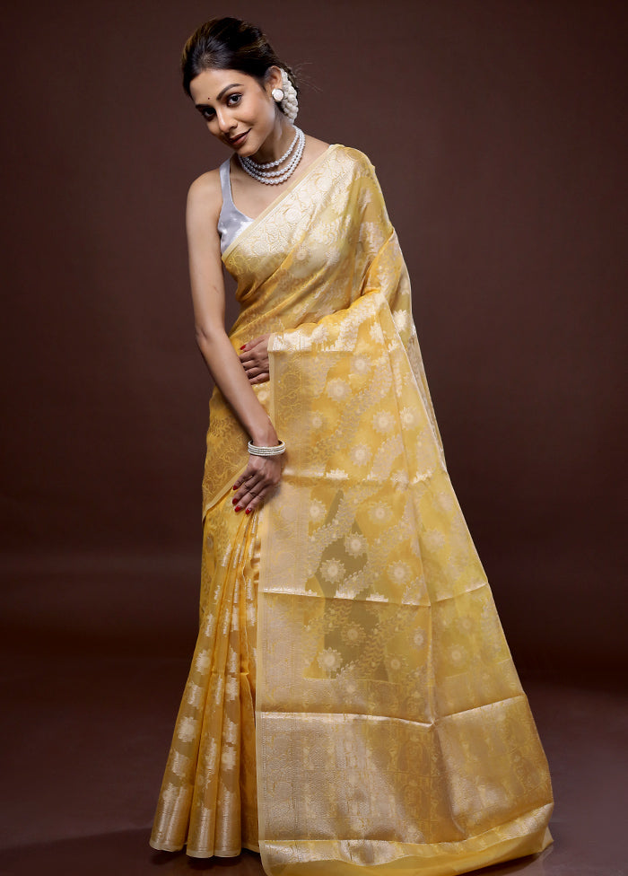 Yellow Organza Saree With Blouse Piece - Indian Silk House Agencies