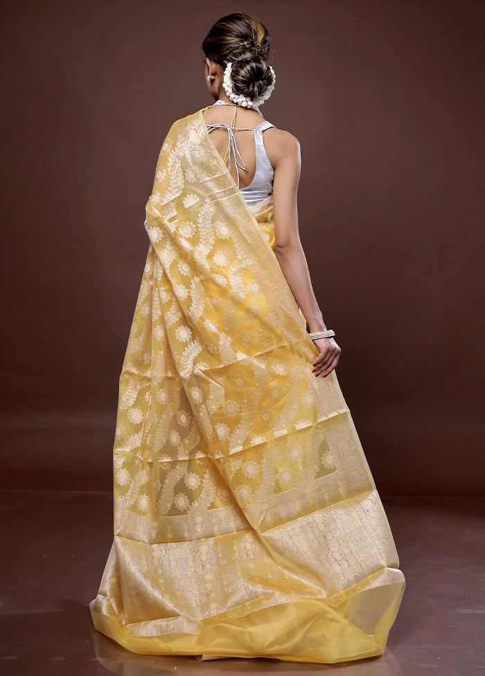 Yellow Organza Saree With Blouse Piece - Indian Silk House Agencies