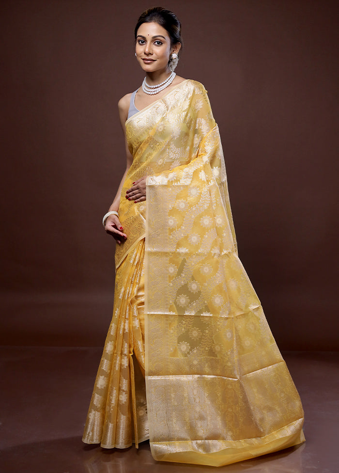 Yellow Organza Saree With Blouse Piece - Indian Silk House Agencies