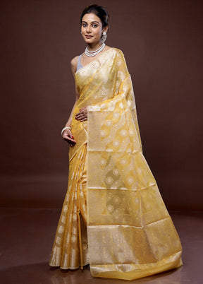 Yellow Organza Saree With Blouse Piece - Indian Silk House Agencies