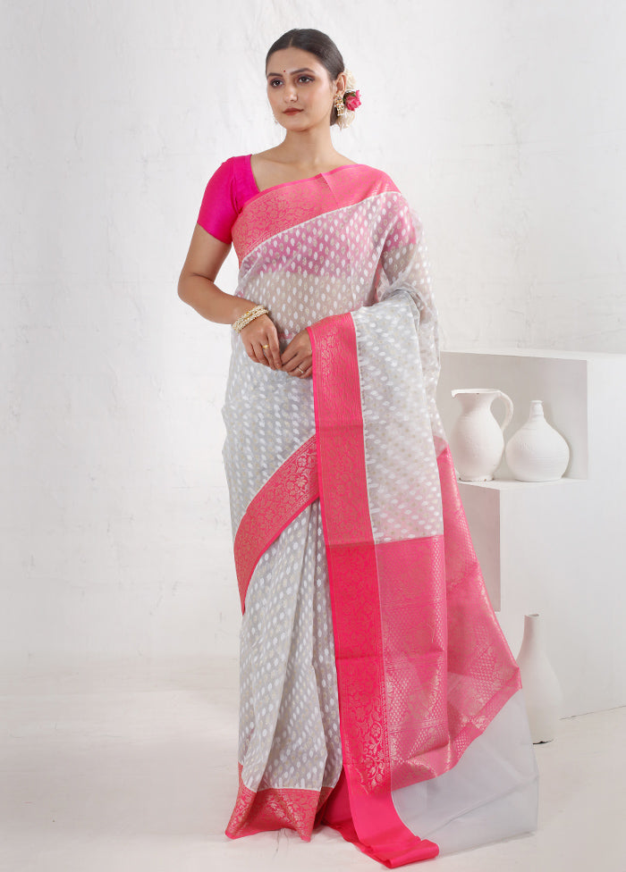 Grey Organza Saree With Blouse Piece - Indian Silk House Agencies