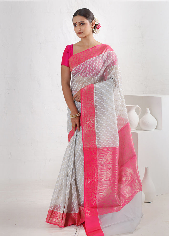 Grey Organza Saree With Blouse Piece - Indian Silk House Agencies