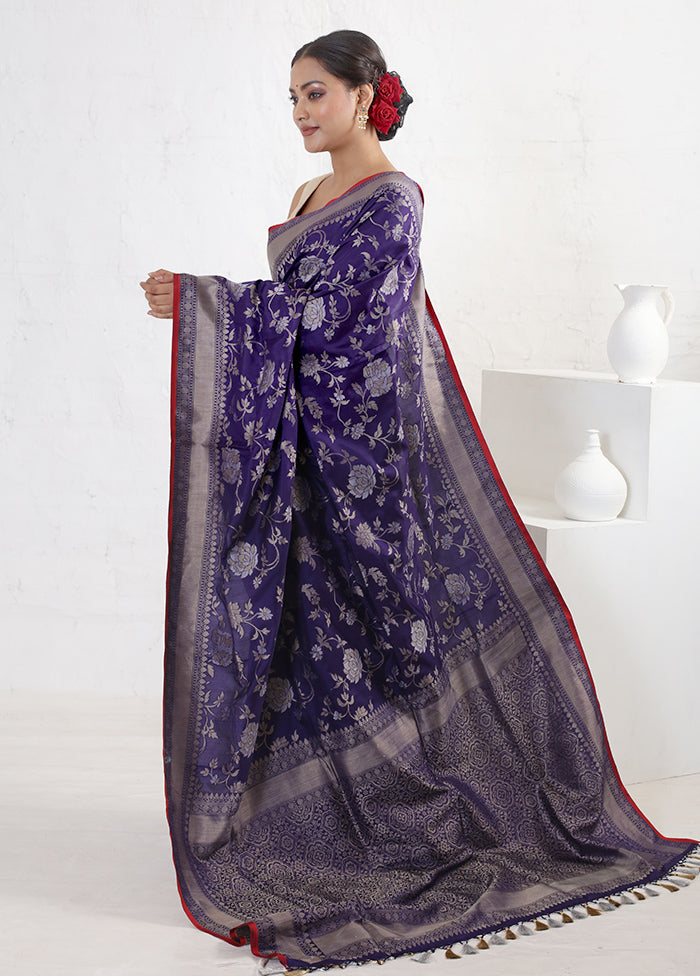 Blue Katan Pure Silk Saree With Blouse Piece - Indian Silk House Agencies