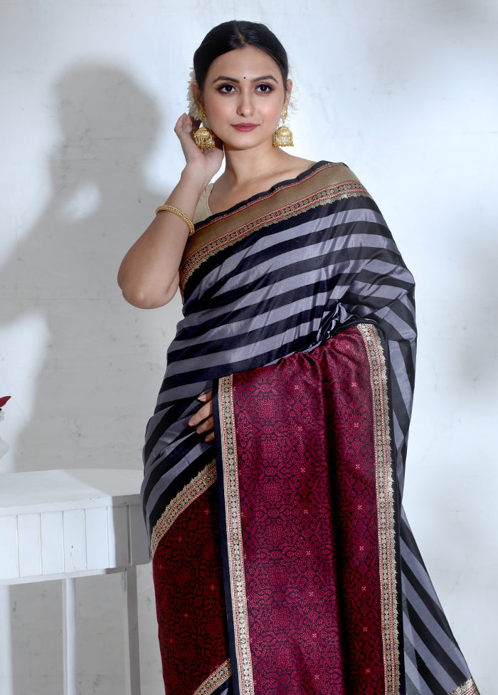 Black Katan Pure Silk Saree With Blouse Piece - Indian Silk House Agencies