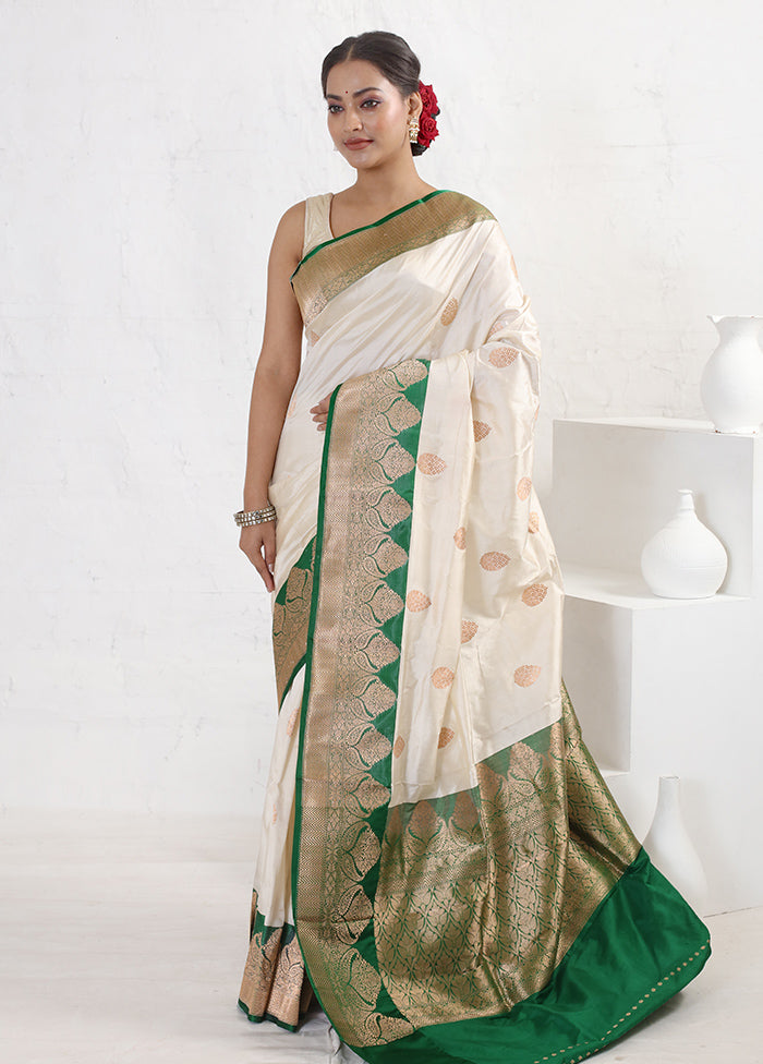 Cream Katan Pure Silk Saree With Blouse Piece - Indian Silk House Agencies