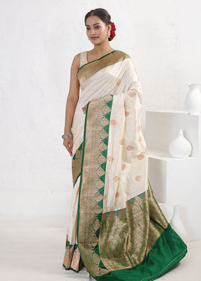 Cream Katan Pure Silk Saree With Blouse Piece - Indian Silk House Agencies