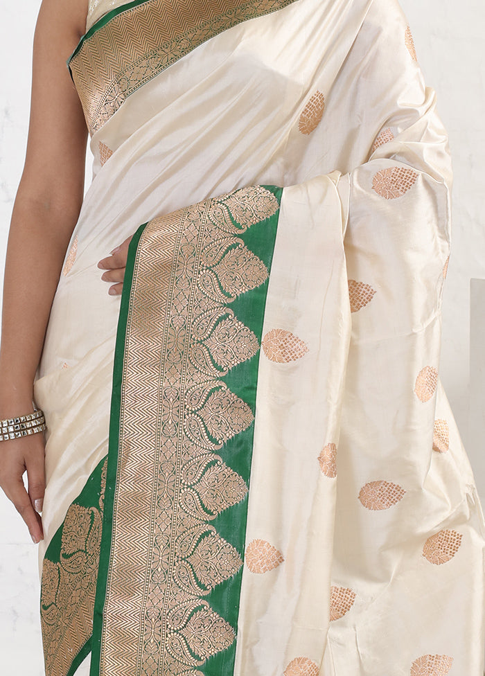 Cream Katan Pure Silk Saree With Blouse Piece - Indian Silk House Agencies