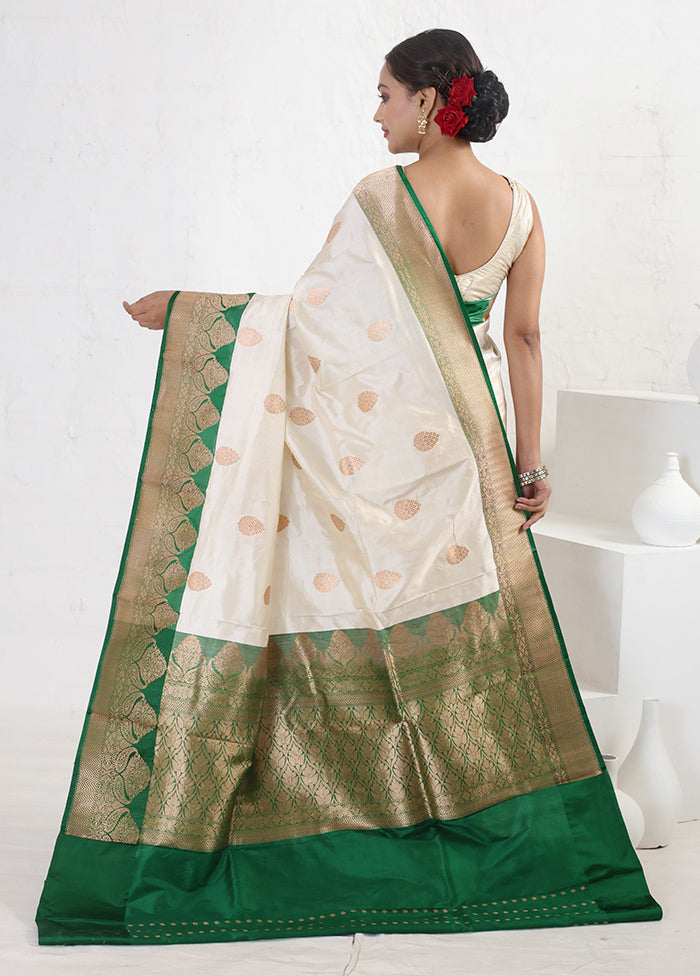 Cream Katan Pure Silk Saree With Blouse Piece - Indian Silk House Agencies