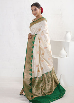 Cream Katan Pure Silk Saree With Blouse Piece - Indian Silk House Agencies