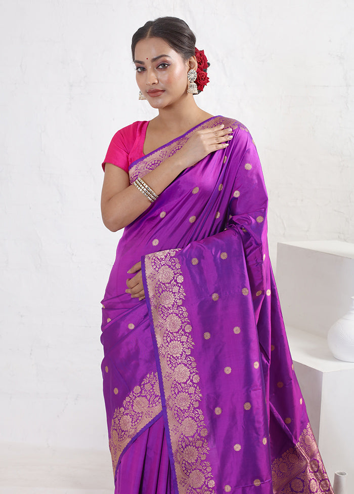 Purple Katan Pure Silk Saree With Blouse Piece - Indian Silk House Agencies