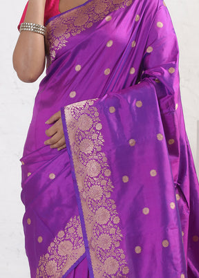 Purple Katan Pure Silk Saree With Blouse Piece - Indian Silk House Agencies