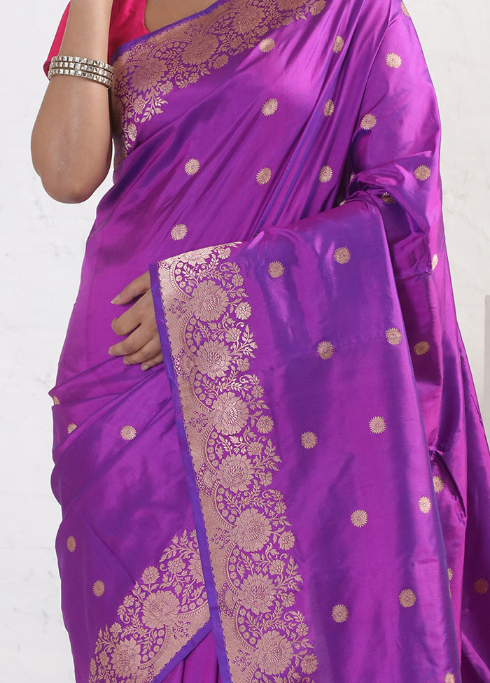 Purple Katan Pure Silk Saree With Blouse Piece - Indian Silk House Agencies