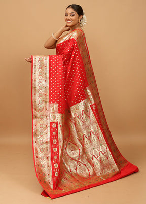 Red Banarasi Silk Saree With Blouse Piece