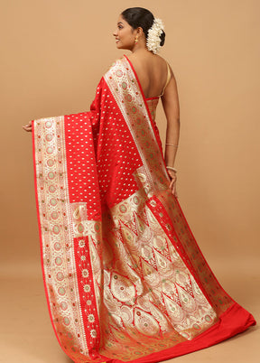 Red Banarasi Silk Saree With Blouse Piece