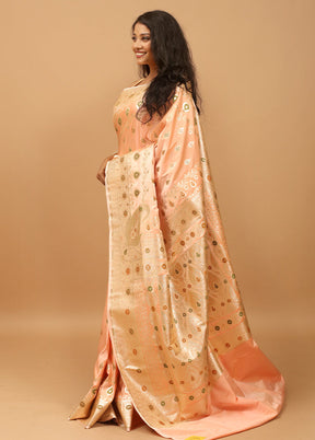 Peach Banarasi Silk Saree With Blouse Piece