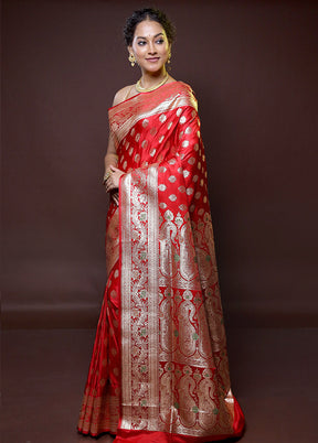 Red Banarasi Silk Saree With Blouse Piece