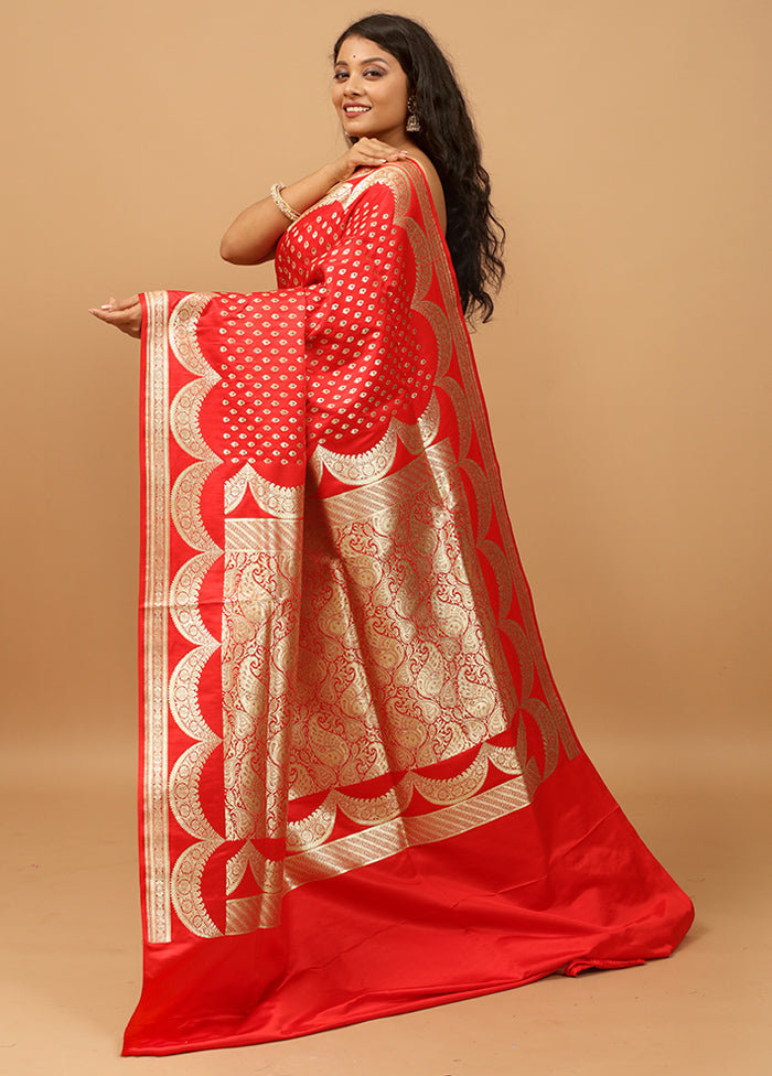 Red Handloom Banarasi Pure Silk Saree With Blouse Piece