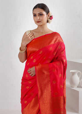 Red Dupion Silk Saree With Blouse Piece - Indian Silk House Agencies