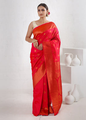 Red Dupion Silk Saree With Blouse Piece - Indian Silk House Agencies