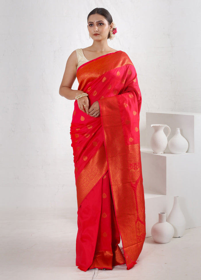 Red Dupion Silk Saree With Blouse Piece - Indian Silk House Agencies