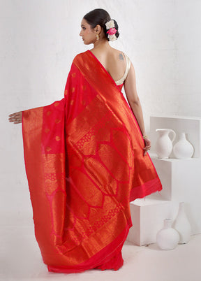 Red Dupion Silk Saree With Blouse Piece - Indian Silk House Agencies