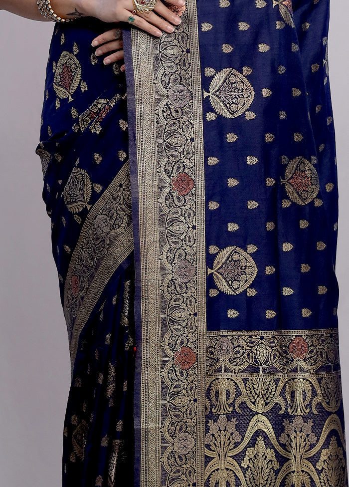 Blue Dupion Silk Saree With Blouse Piece - Indian Silk House Agencies