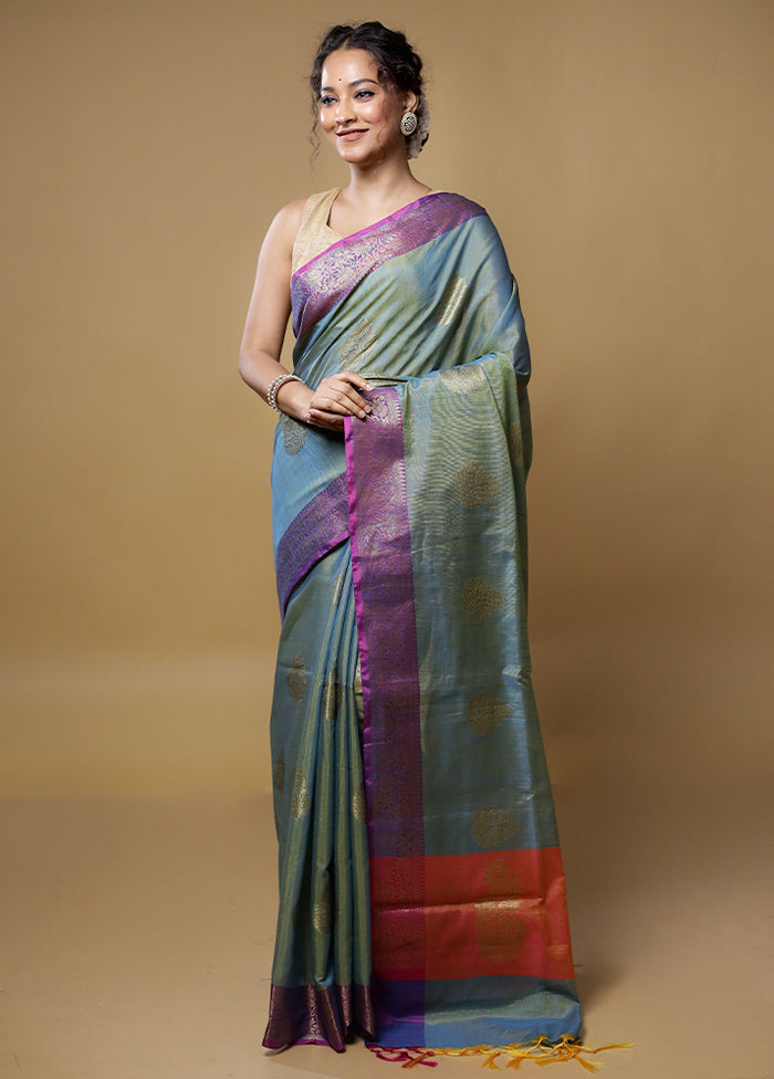 Green Kora Silk Saree With Blouse Piece