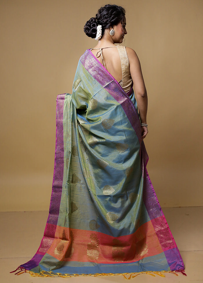 Green Kora Silk Saree With Blouse Piece