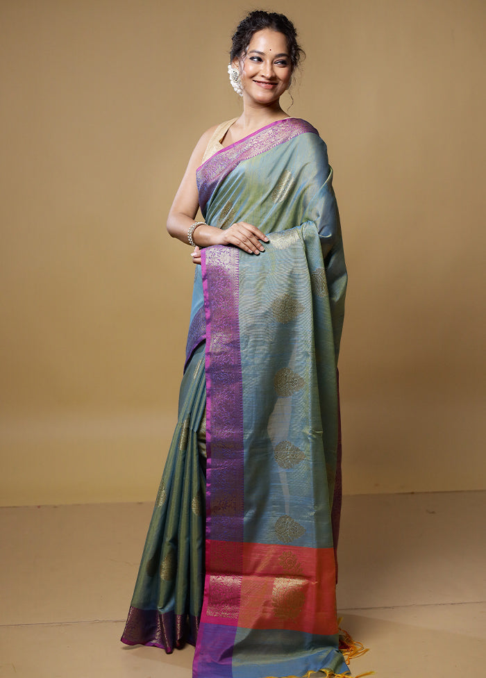 Green Kora Silk Saree With Blouse Piece