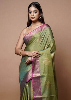 Green Kora Silk Saree With Blouse Piece