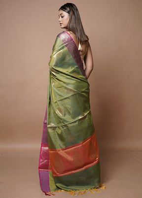 Green Kora Silk Saree With Blouse Piece