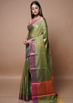 Green Kora Silk Saree With Blouse Piece