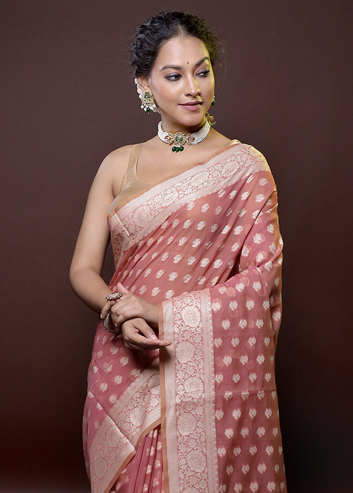 Pink Cotton Saree With Blouse Piece