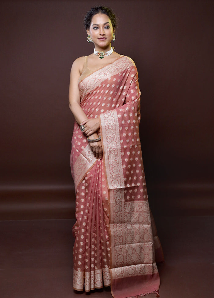 Pink Cotton Saree With Blouse Piece