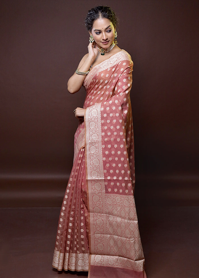 Pink Cotton Saree With Blouse Piece