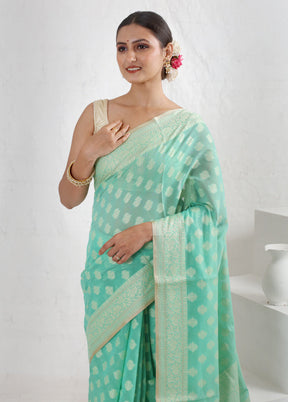 Green Cotton Saree With Blouse Piece - Indian Silk House Agencies