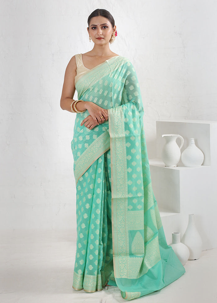 Green Cotton Saree With Blouse Piece - Indian Silk House Agencies