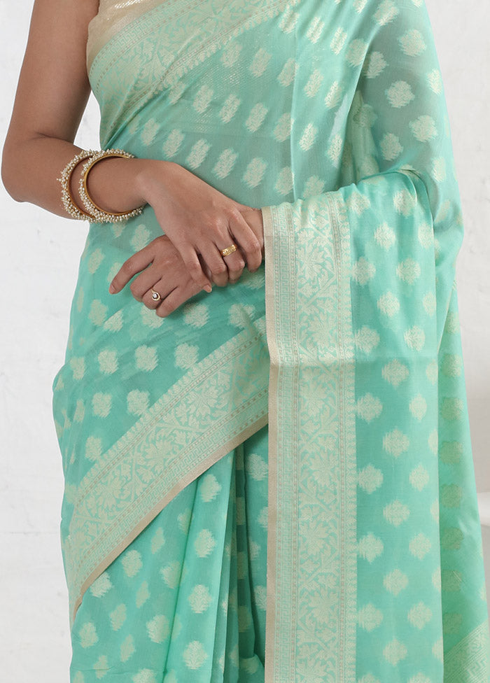 Green Cotton Saree With Blouse Piece - Indian Silk House Agencies