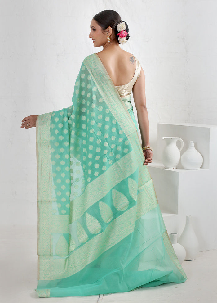 Green Cotton Saree With Blouse Piece - Indian Silk House Agencies