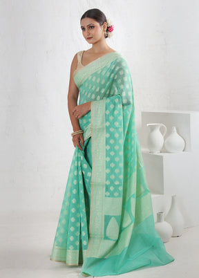 Green Cotton Saree With Blouse Piece - Indian Silk House Agencies