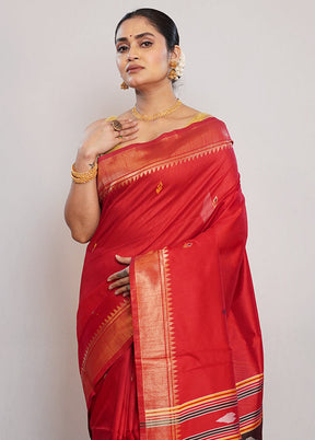 Red Dupion Silk Saree With Blouse Piece - Indian Silk House Agencies