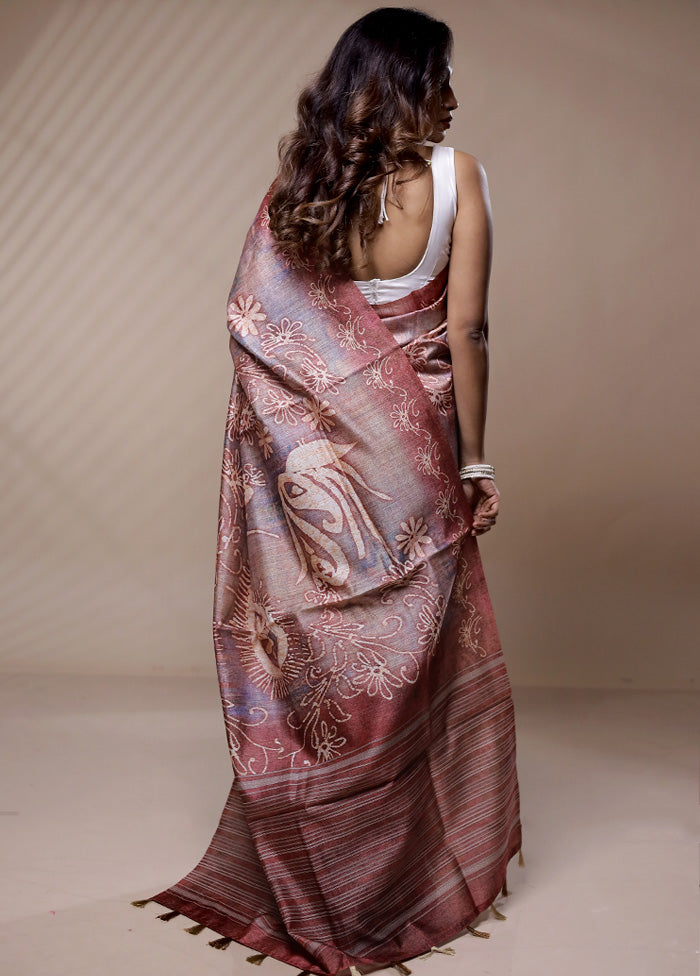 Purple Tussar Silk Saree Without Blouse Piece - Indian Silk House Agencies