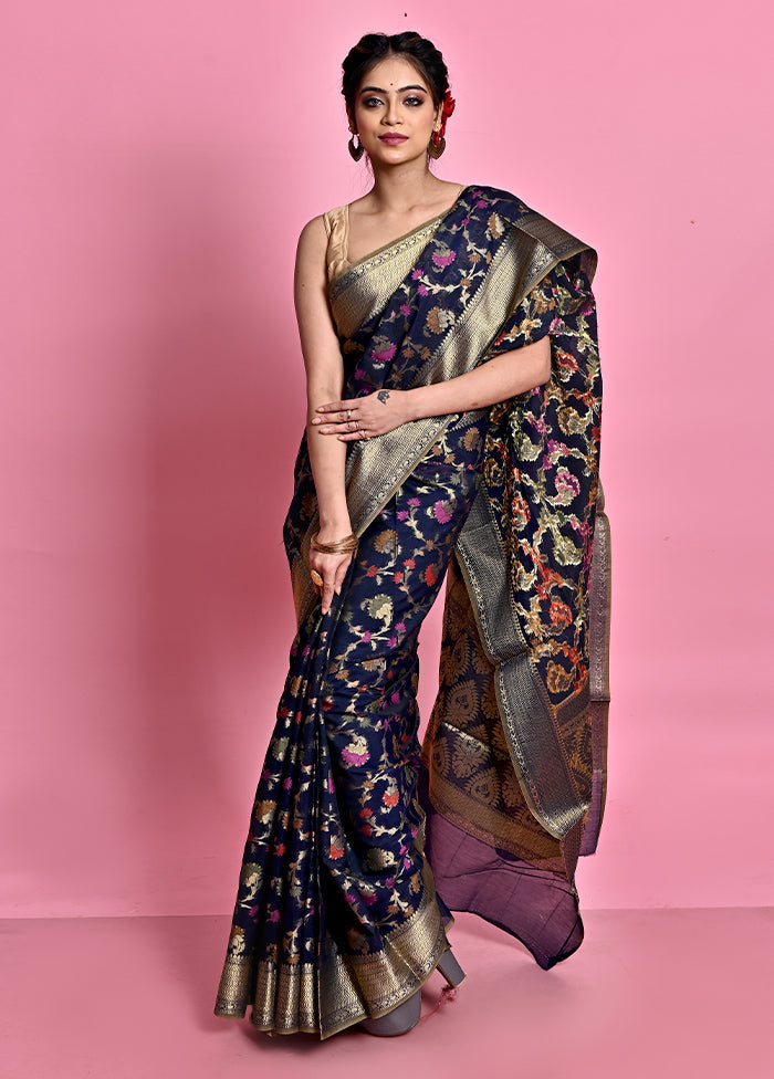 Blue Cotton Saree With Blouse Piece - Indian Silk House Agencies