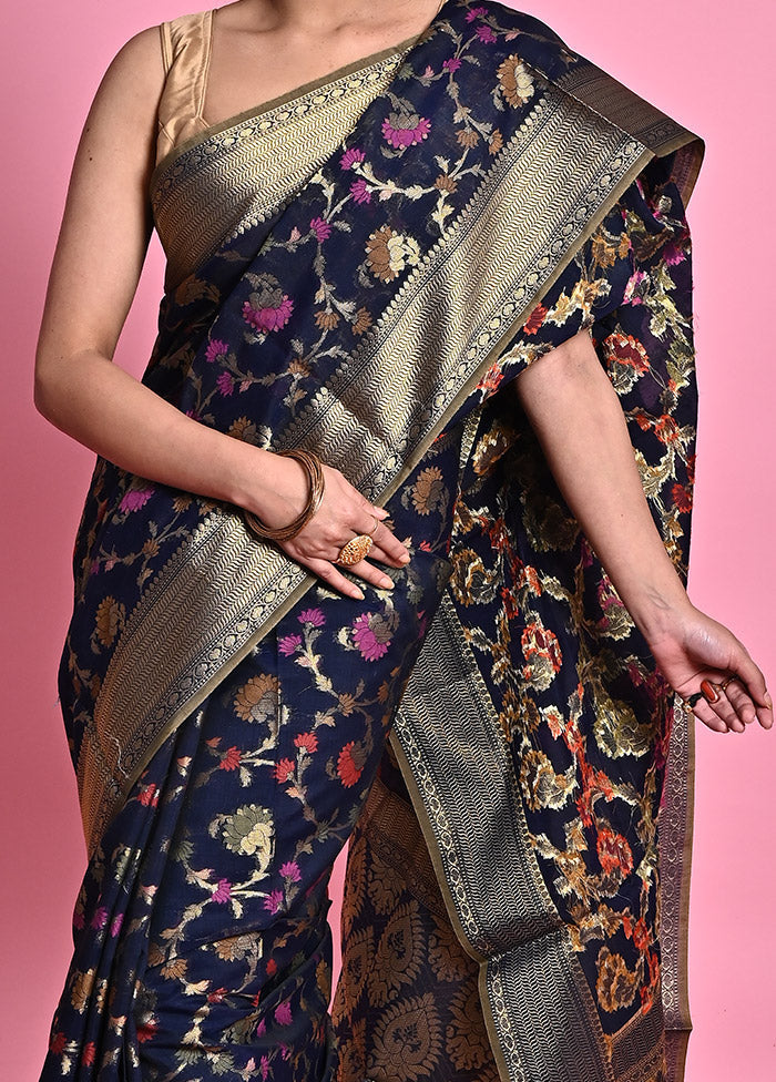 Blue Cotton Saree With Blouse Piece - Indian Silk House Agencies